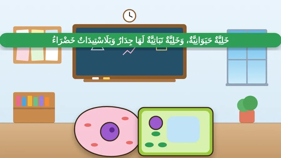 خَلِيَّةٌ حَيَوَانِيَّةٌ، وَخَلِيَّةٌ نَبَاتِيَّةٌ لَهَا جِدَارٌ وَبَلَاسْتِيدَاتٌ خَضْرَاءُ