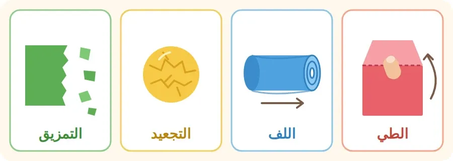 أربع طرق لتشكيل الورق: الطي، اللف، التجعيد، التمزيق