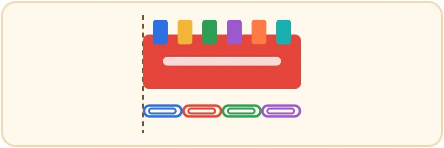 علبة ألوان وتحتها ٤ مشابك متلاصقة من أولها إلى آخرها