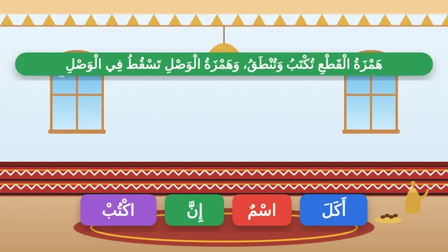 هَمْزَةُ الْقَطْعِ تُكْتَبُ وَتُنْطَقُ، وَهَمْزَةُ الْوَصْلِ تَسْقُطُ فِي الْوَصْلِ