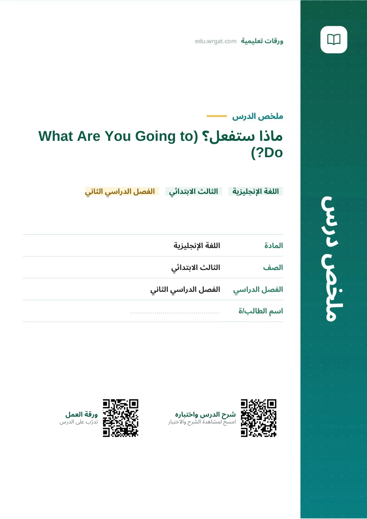 ملخص درس ماذا ستفعل؟ (What Are You Going to Do?) ثالث ابتدائي الفصل الثاني