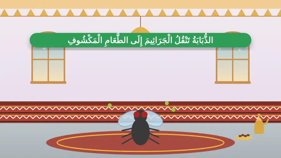 الذُّبَابَةُ تَنْقُلُ الْجَرَاثِيمَ إِلَى الطَّعَامِ الْمَكْشُوفِ