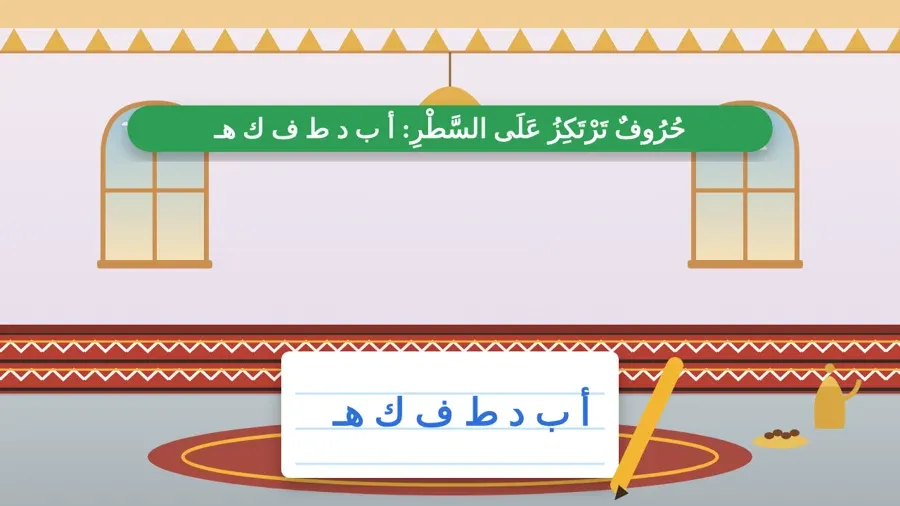 حُرُوفٌ تَرْتَكِزُ عَلَى السَّطْرِ: أ ب د ط ف ك هـ
