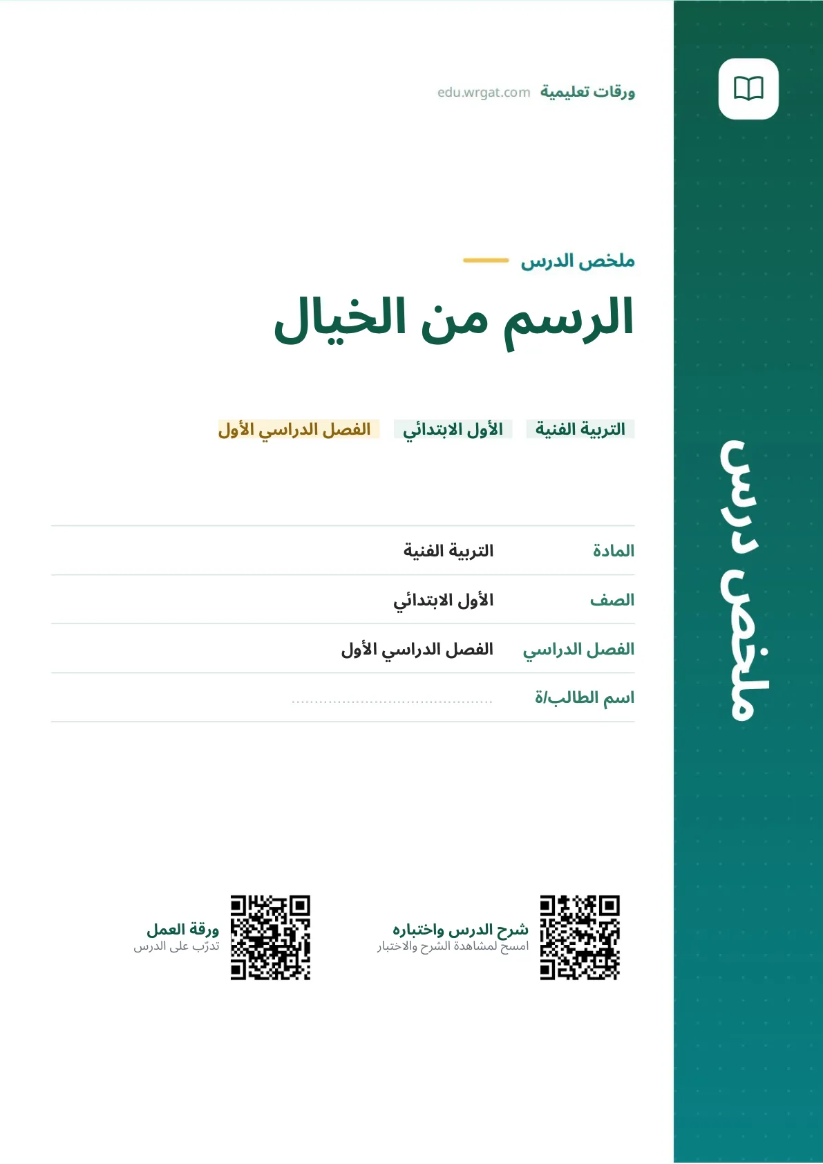 ملخص درس الرسم من الخيال اول ابتدائي الفصل الدراسي الأول