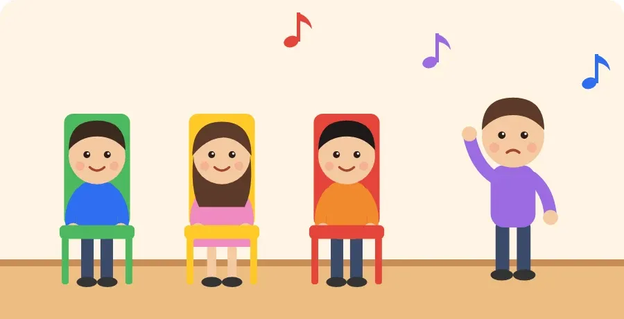 لعبة الكراسي: أربعة أطفال وثلاثة كراسي، وطفل يبقى واقفًا
