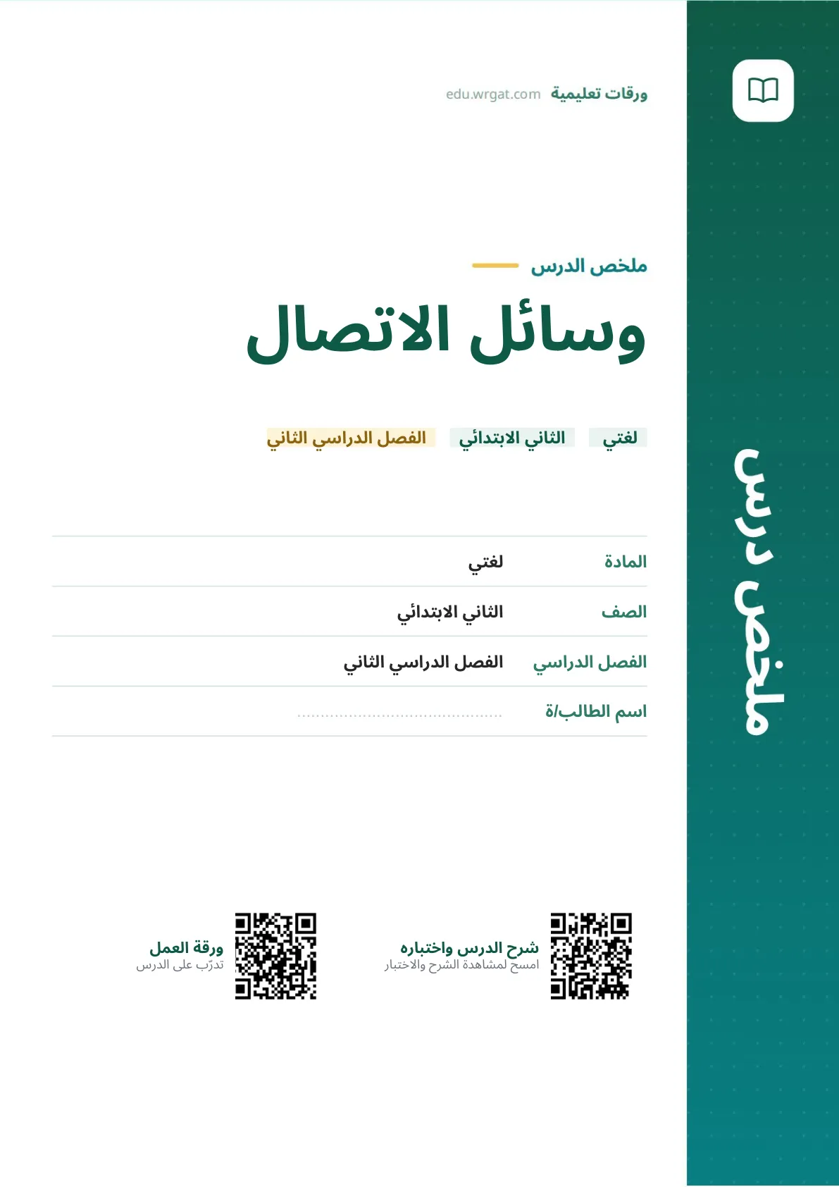ملخص درس وسائل الاتصال ثاني ابتدائي الفصل الدراسي الثاني