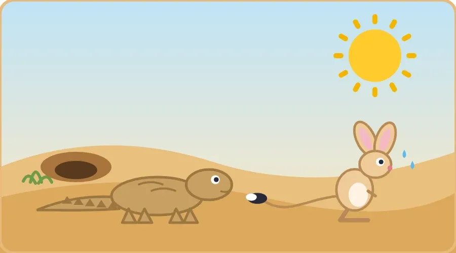 الضب والجربوع يسيران معًا في الصحراء تحت الشمس الحارة