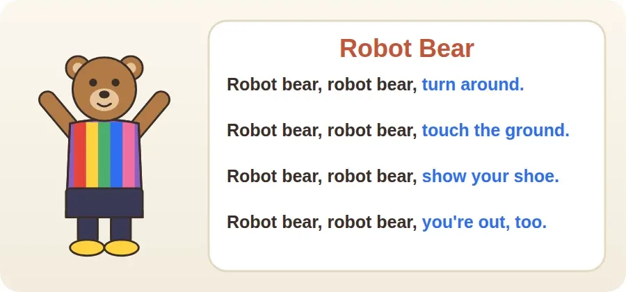 الدب الروبوت بقميص ملوّن وبجانبه أسطر نشيد Robot Bear