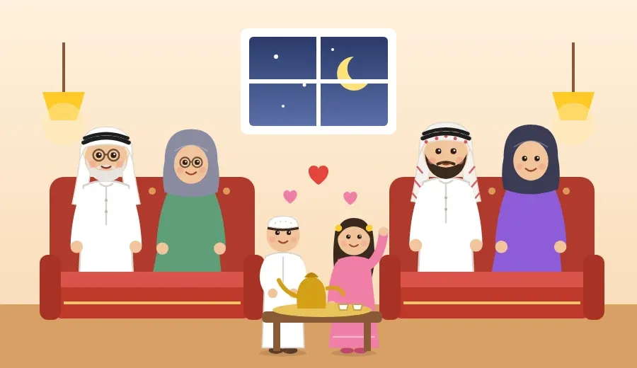 أسرة سعد تجلس معًا في المساء مع الجد والجدة