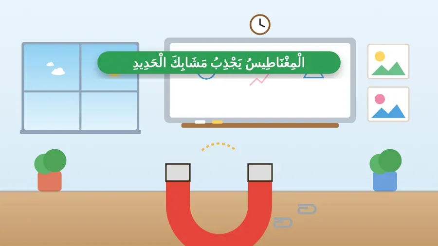 الْمِغْنَاطِيسُ يَجْذِبُ مَشَابِكَ الْحَدِيدِ