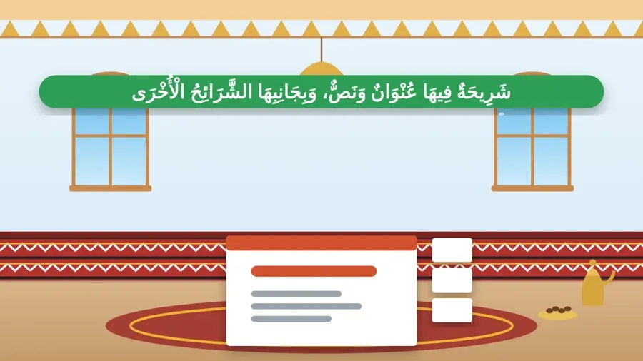 شَرِيحَةٌ فِيهَا عُنْوَانٌ وَنَصٌّ، وَبِجَانِبِهَا الشَّرَائِحُ الْأُخْرَى