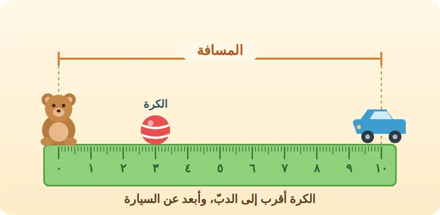 دبّ وسيارة لعبة على مسطرة، والكرة بينهما أقرب إلى الدبّ