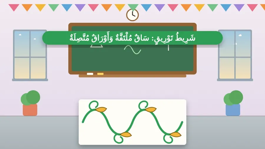 شَرِيطُ تَوْرِيقٍ: سَاقٌ مُلْتَفَّةٌ وَأَوْرَاقٌ مُتَّصِلَةٌ