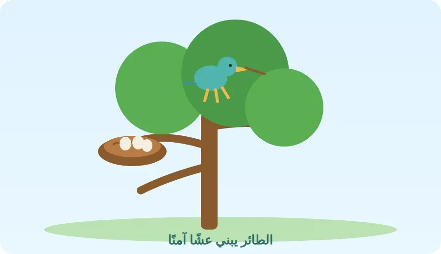 عصفور يبني عشًا فوق الشجرة