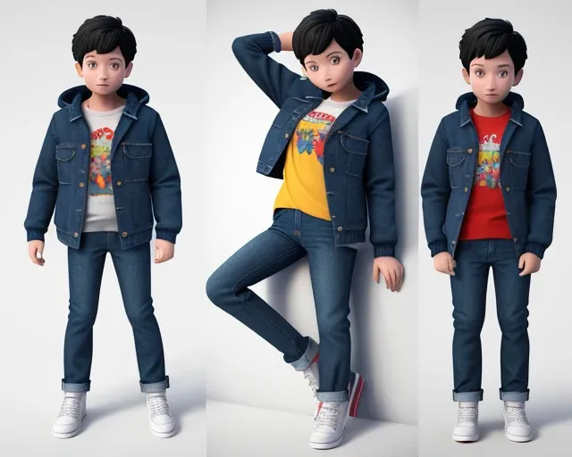 clothes: jacket, jeans, T-shirt, shoes